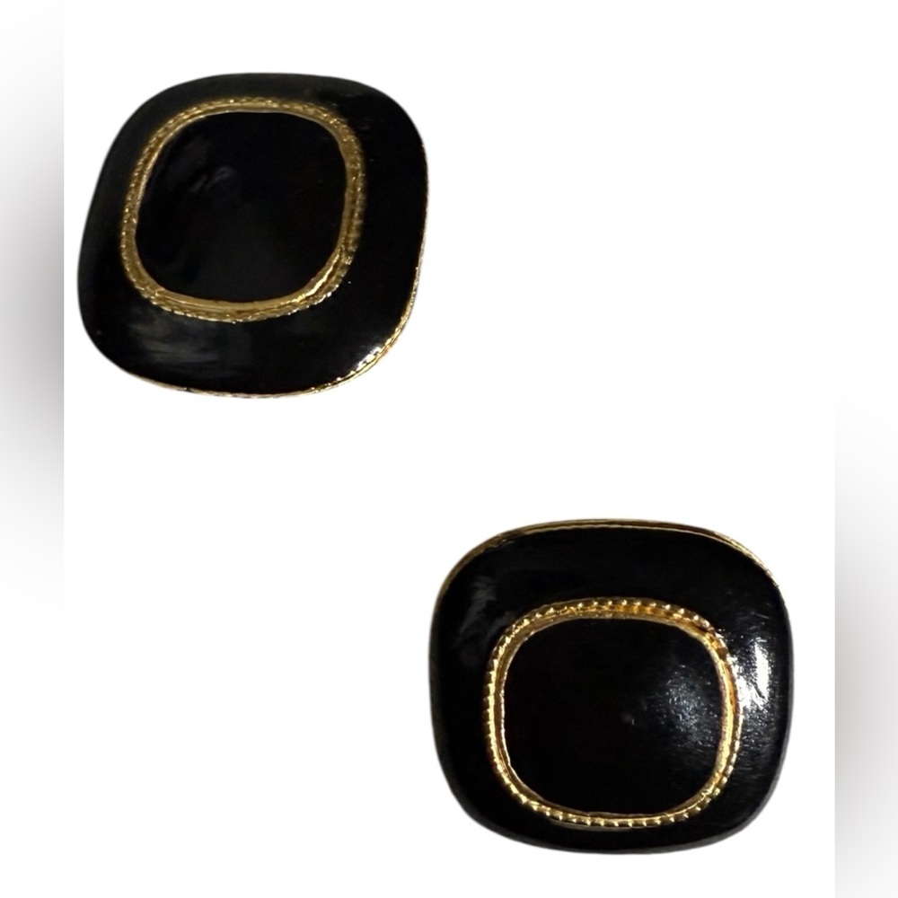 Gay Boyer Vintage Black Enamel Gold-Tone Clip-On Earrings